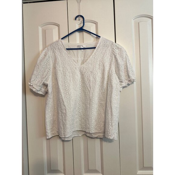 Draper James‎ Ladies V-Neck Puff Short Sleeve Top White Eyelet Size XXL - Picture 4 of 8